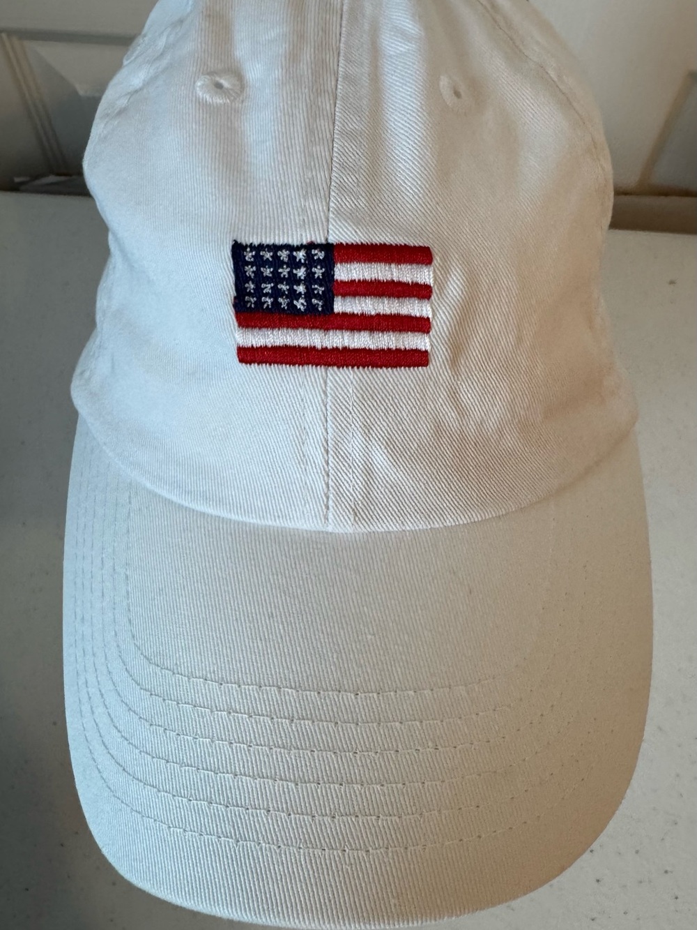 White Baseball Cap with Embroidered American Flag